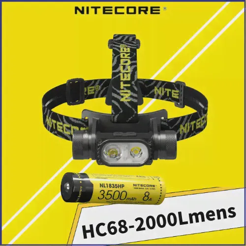 Высокопроизводительный двухлучевой налобный фонарь NITECORE HC68 2000 люмен с аккумулятором 8A NL1835HP-3