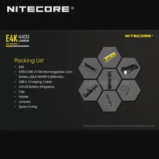 🛍 Фонарик NITECORE E4K следующего поколения, 4400 люмен, 4 светодиода CREE XP-L2, V6, 21700, компактный фонарик для повседневного использования с литий-ионным аккумулятором 5000 мАч