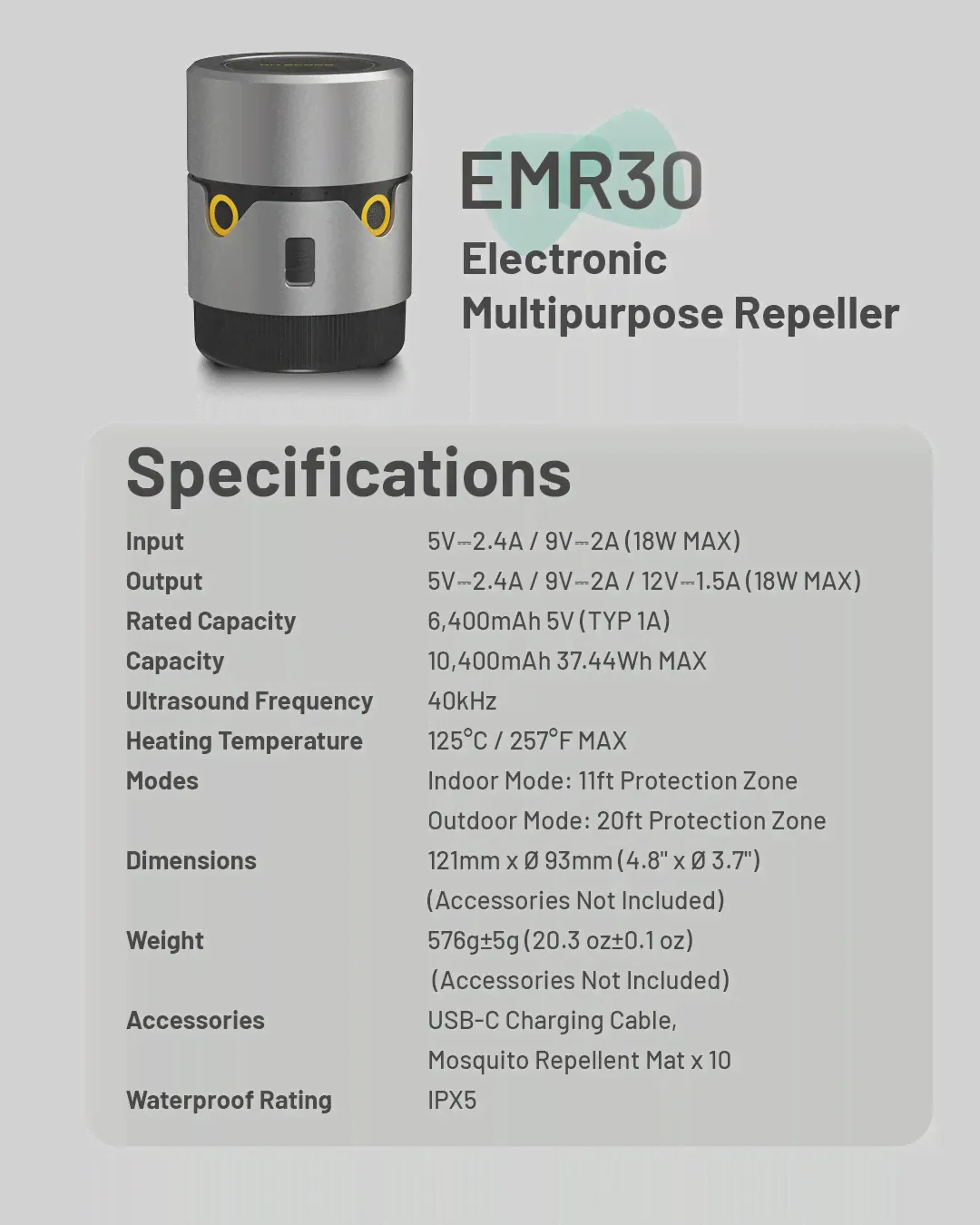 Портативный Отпугиватель комаров NITECORE EMR30, USB-C, встроенный аккумулятор PDQC 3,0, 18 Вт, внешний аккумулятор для прогулок, собак, кемпинга (art.: 3920bfa9e8ddb)-1