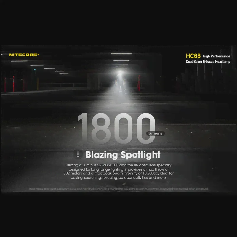 Высокопроизводительный двухлучевой налобный фонарь NITECORE HC68 2000 люмен с аккумулятором 8A NL1835HP-2